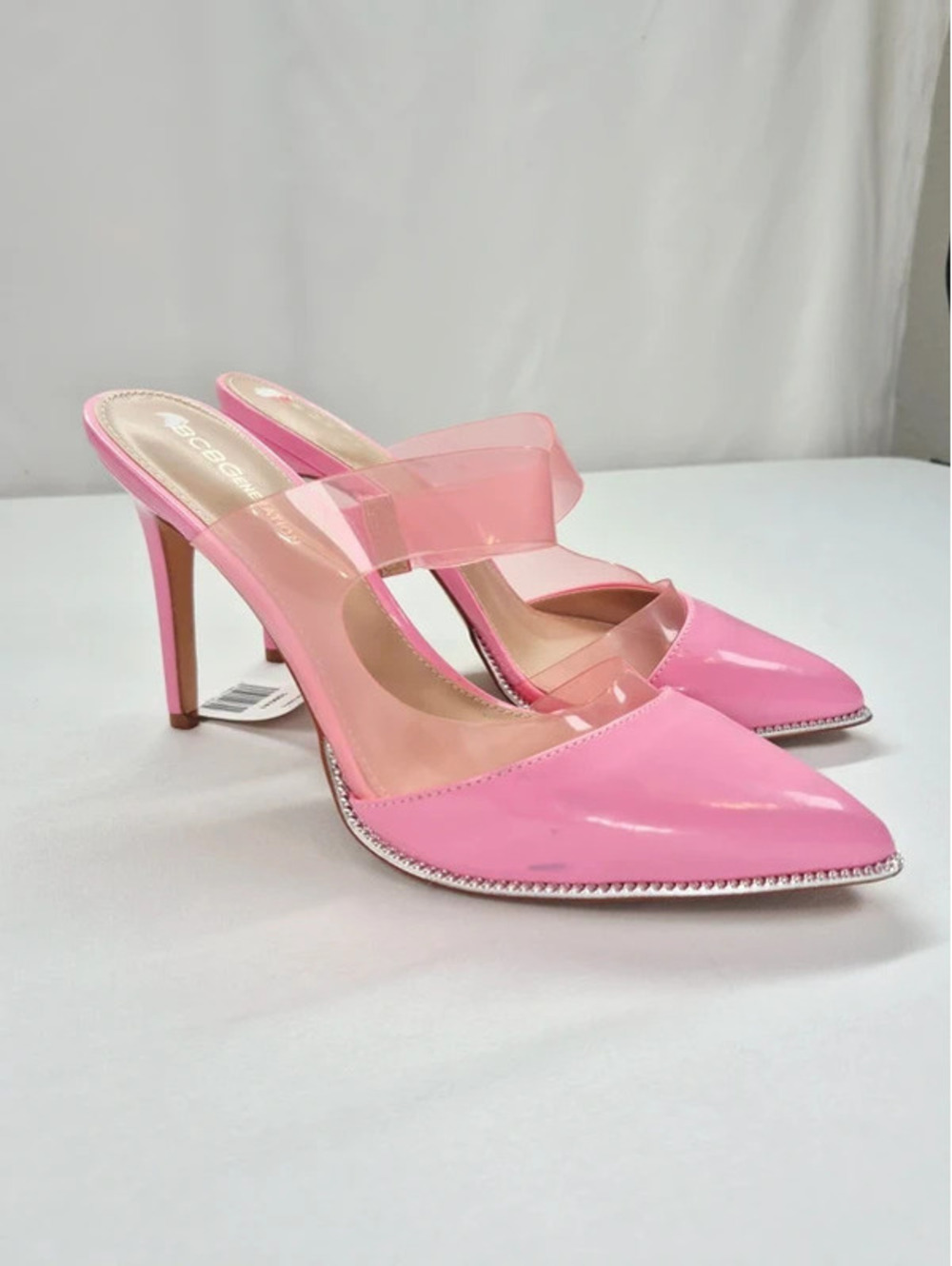 BCBGeneration Hunnie Vinyl Stiletto Mules bubblegum pink Women's 10 NWT